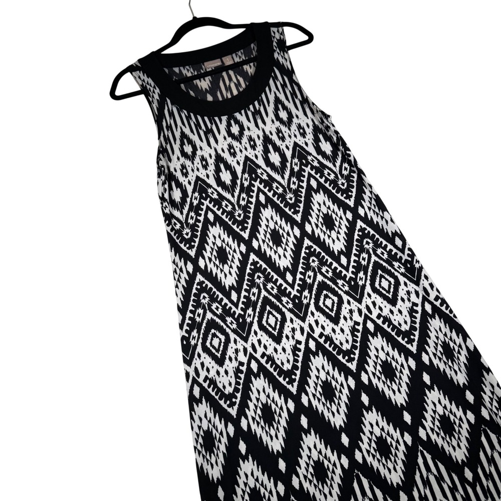 Chicos Black White Geometric Ikat Diamond Shift Dress Womens 1 M 8-10 | Boho